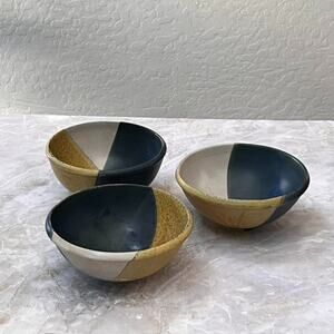 Studio Pottery Serving Bowls Set of 3 Split Color Glaze Design Artist Signed